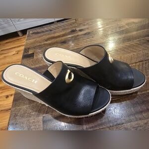 Coach Black and Gold Wedge Mules